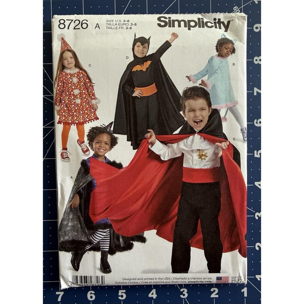 Simplicity Pattern 8726 Kids Costume Dress, Cape, Tail, Headband, Hat.. Size 3-8